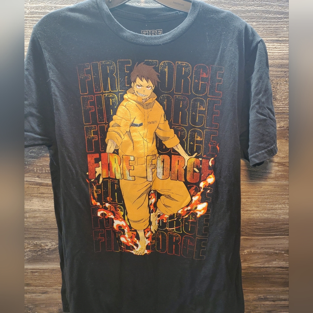 Fire Force Men's Medium T-Shirt - Shinra Kusakabe In‎ Flame Over Name Drop Anime